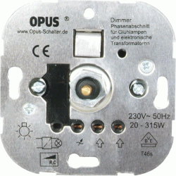 Opus Dreh-Phasenabschnitt-Dimmer 230V 20-500VA, 50Hz, Steckklemm