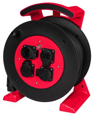 JUMBO Kabeltrommel 2.0 in rot-schwarz, 4x Schutzkontakt-Steckdose, H07RN-F 3G1,5 mm², 40 m 