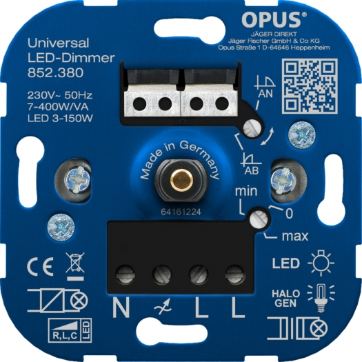 OPUS Universal-Dimmer für LED-, Glüh- und Halogenlampen, Universal mit Nullleitererkennung 7-400 W/V