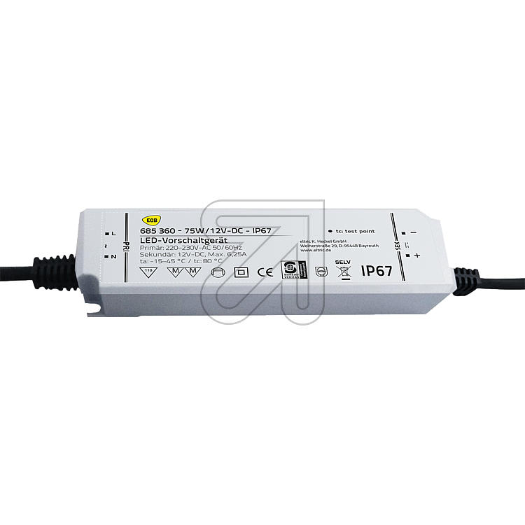 EGB Vorschaltgerät IP67 75W für LED-Stripes 12V-DC