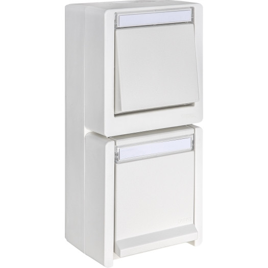 OPUS RESIST Schalter/Taster mit Steckdose, senkrecht Universalschalter Aus/Wechsel reinweiß OPUS RESIST Schalter/Taster mit Steckdose, senkrecht Universalschalter Aus/Wechsel reinweiß