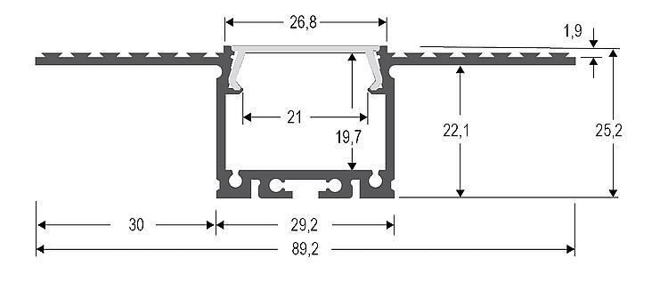 Aluminium-Trockenbauprofil inkl. Abdeckung 200cm APTB6AM200