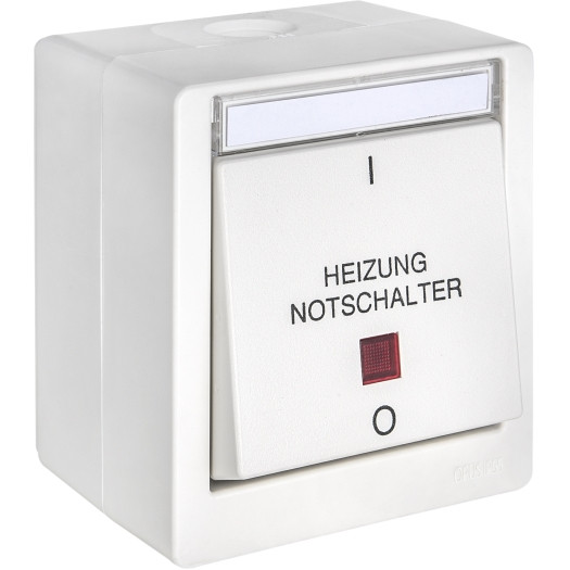OPUS RESIST Heizung Notschalter, 2-polig, rote Linse reinweiß OPUS RESIST Heizung Notschalter, 2-polig, rote Linse reinweiß