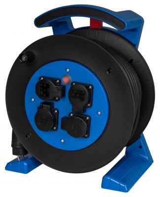 JUMBO Kabeltrommel 2.0 in blau-schwarz, 4x Schutzkontakt-Steckdose, H07RN-F 3G1,5 mm², 40 m 