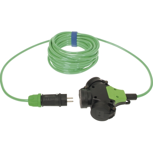 SiRoX Verlängerung, grün, 5 m, 1x Schutzkontakt-Stecker und 3-fach Kupplung, H07BQ-F 3G1,5 