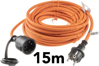 Verlängerungskabel 15m, IP44, Orange H07RN-F 3G1,5 , Stecker / Kupplung